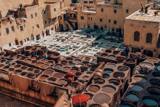 traditional tannery in the medina in fez, morocco