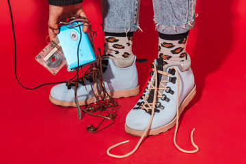 Retro style fashionable woman. New trend back to 90s