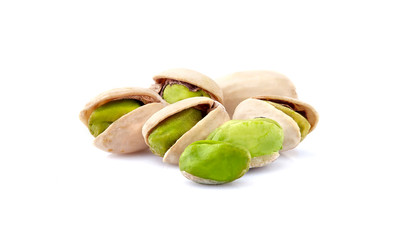 Pistachio nuts in closeup isolated