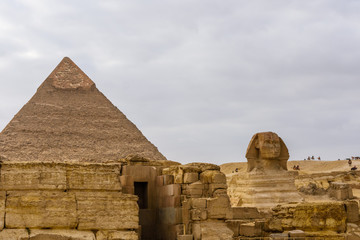 The great pyramid of Khafre and Sphinx in Giza plateau. Cairo, Egypt