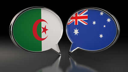 Algeria and Australia flags with Speech Bubbles. 3D Illustration