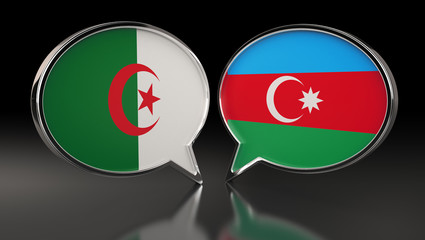 Algeria and Azerbaijan flags with Speech Bubbles. 3D Illustration
