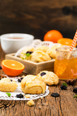 Mini Scones Variety. Orange and Blueberry Mini Scone Cookies. Selective focus.