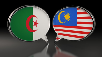 Algeria and Malaysia flags with Speech Bubbles. 3D Illustration