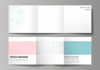 The minimal vector editable layout of square format covers design templates for trifold brochure, flyer, magazine. Topographic contour map, abstract monochrome background.