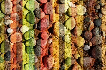 pebble and seaside stones in the sunny bright day on the beach, tinted for design and background