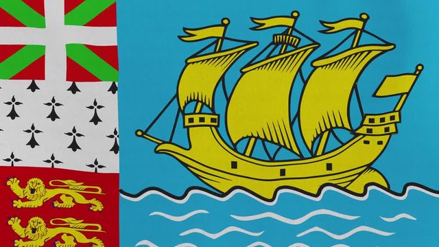 Loopable: Flag of Saint Pierre and Miquelon...Saint Pierre and Miquelon official flag gently waving in the wind. Highly detailed fabric texture for 4K resolution. 15 seconds loop.