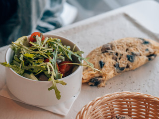 Typical moroccan breakfast with a moroccan omelette.