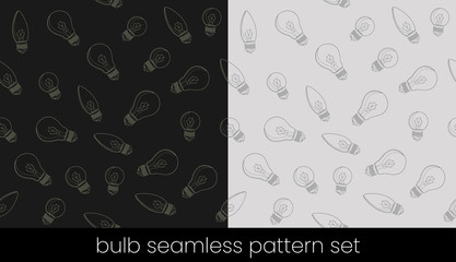 Incandescent light bulb seamless pattern set, great design for any purposes. Seamless vector background