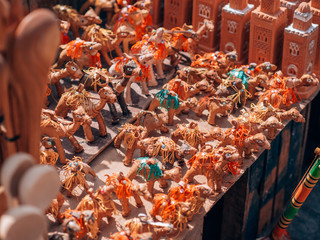 Handmade moroccan souvenirs on the market in Marrakech. 
