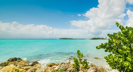 Fototapeta na wymiar Turquoise water in Le Gosier shore in Guadeloupe