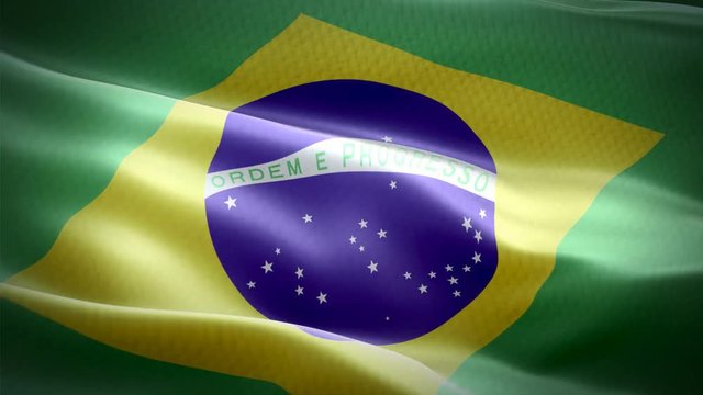 Bandeira real&iacute;stica do Brasil balan&ccedil;ando ao vento com textura de tecido altamente detalhada