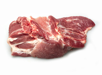 Raw pork meat ribs or Pork neck , close-up, isolated on white background.
