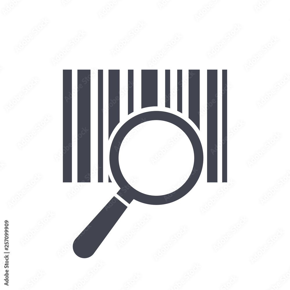 Poster Barcode icon isolated sign symbol with magnifying glass. Flat line style for app, web and digital design – vector