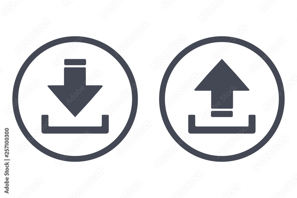 Poster Download and upload icons. Button with arrow up and down simple icon - stock vector