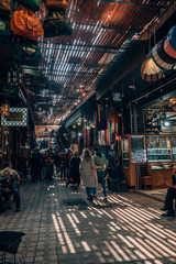 The famous souks of the winding Medina in Marrakech, Morocco.