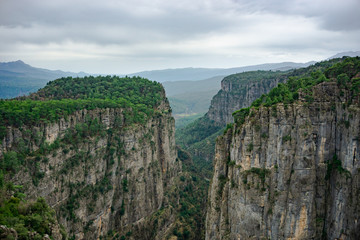 Fototapeta na wymiar Impressive view from Tazi Canyon. Manavgat, Antalya,Turkey. (Bilgelik Vadisi). Wisdom valley and cliff.