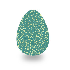 Easter egg with green wavy line  pattern isolated on white background