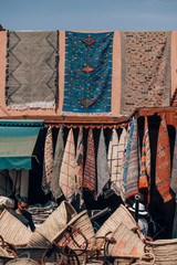 handmade carpet hanging from a wall in marrakech, morocco