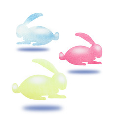 Hand drawing brush Illustration of colorfull bunny with watercolors. Design for paper, textile, background, card. Easter holiday concept