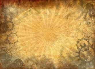 Fototapeta na wymiar Vintage steampunk cogs gears and wheels, Frame background. Old retro paper canvas. Wallpaper.