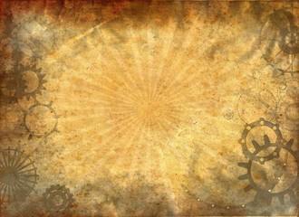 Vintage steampunk cogs gears and wheels, Frame background. Old retro paper canvas. Wallpaper.