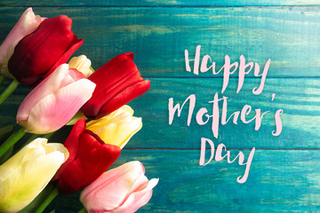 Mothers Day Background with Multicolored Spring Tulips