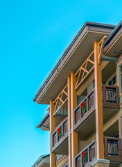 Wreaths on the balconies of building in Park City
