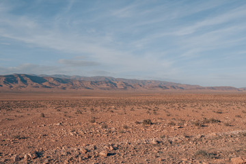 Steppe in Morocco, Africa with the Atlas Mountains in the far back