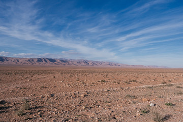 Steppe in Morocco, Africa with the Atlas Mountains in the far back