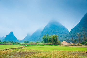 Mountain scenery in the mist