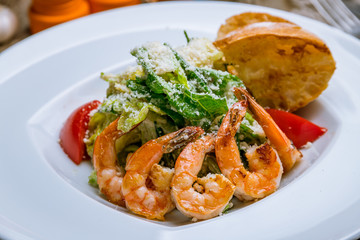 salad caesar with shrimps