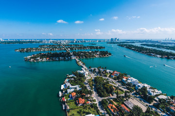 Aerial view of Miami islands on a sunny day