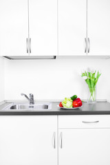 White kitchen interior. Diet concept