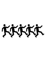 reihe viele party 5 freunde team paar crew pärchen glücklich springen gehen spaß freuen laufen piktogramm wach fit fröhlich freude liebe rennen