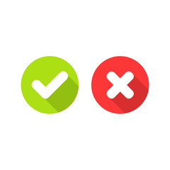Check marks in green and red circles icon design. Vector illustration.