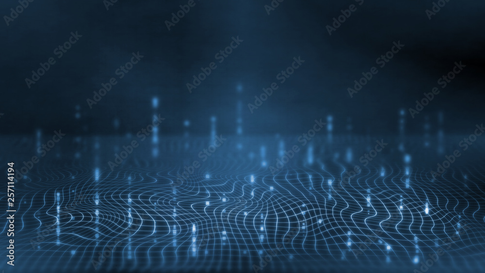Poster 3d rendering of abstract curved bend lines wave selective focus background. for deep machine learnin