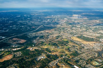 Fototapeta premium View of City from Airplane Window Seat