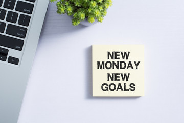 New Monday New Goals Concept On Office Desk Top View