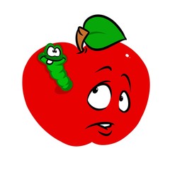 Red apple worm fruit character cartoon illustration isolated image