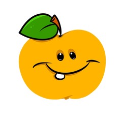 Yellow cheerful apple fruit character cartoon illustration isolated image
