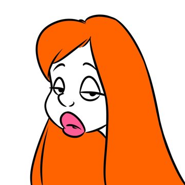 Sad beautiful redhead girl cartoon Minimalism illustration