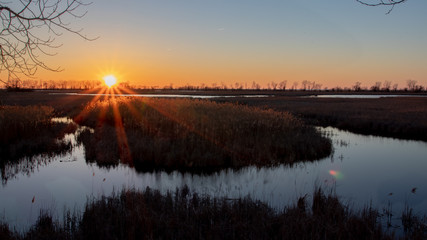 sunset over wetland HDR