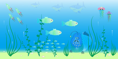 Obraz na płótnie Canvas animals of the ocean depths vector illustration 