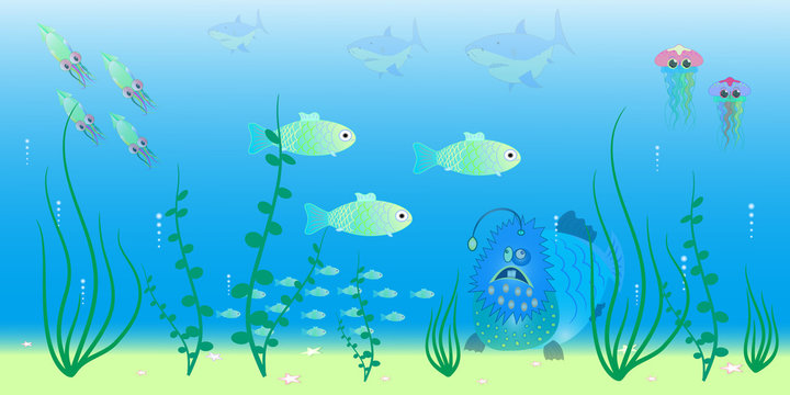 animals of the ocean depths vector illustration © Artsergei