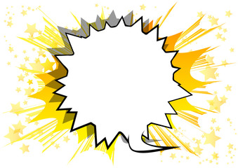Vector illustrated retro comic book background with big blank speech bubble, pop art vintage style backdrop.
