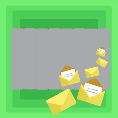 Closed and Open Envelopes with Letter Tucked In on Top of Color Stationery Copy Space design Empty template text for Ad, promotion, poster, flyer, web banner, article