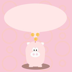 Naklejka premium Color Speech Bubble with Gold Euro Coins on its Tail Pointing to Piggy Bank Business concept Empty template copy space isolated Posters coupons promotional material