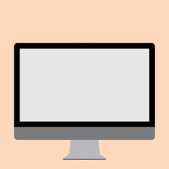 Blank White Computer Monitor WideScreen Mounted on a Stand for Technology Design business concept Empty template copy space text for Ad website isolated