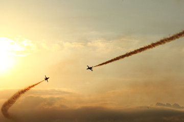 spectacular view of show planes in the air